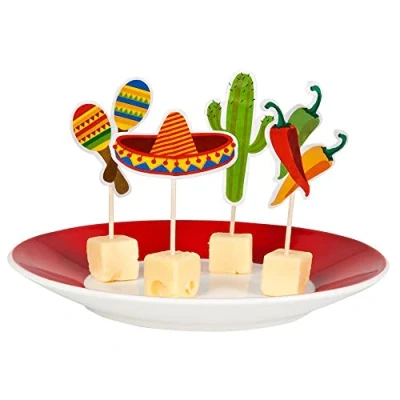 Imagen de Boland 54412 brochetas fiesta México, 12 piezas, longitud palo de madera 9 cm, para snacks y aperitivos, vajilla fiestas, cumpleaños, temática, carnaval
