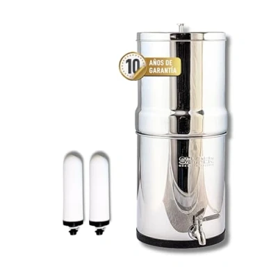 Imagen de DOCTOR Agua Sistema Filtrado de por Gravedad SEMPER 2 Filtros Cerámicos Gravity Max con Zeolita Depósito Portátil en Acero Inoxidable Capacidad 8,5L