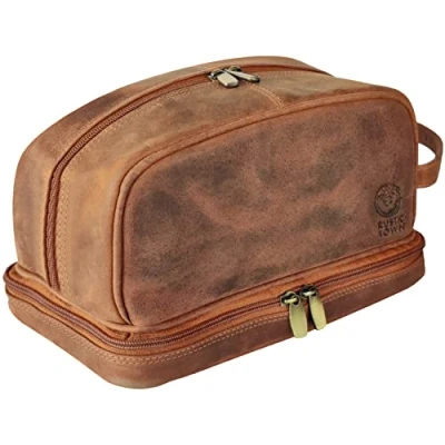Imagen de Neceser de Cuero para Hombres Kit Afeitado Viaje Organizador artículos tocador Ducha baño Maquillaje Mujeres Rustic Town
