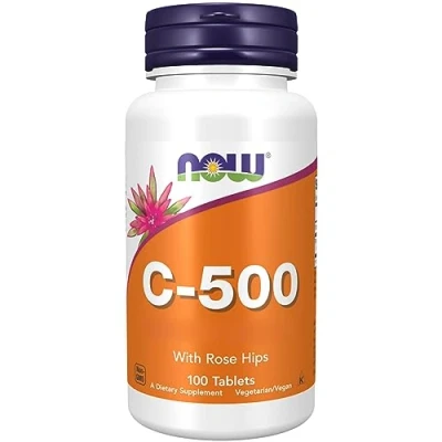 Imagen de Now Foods, C 500, Vitamin C, 500mg, Ácido L Ascórbico, con Rosa Mosqueta, 100 Comprimidos veganos, Testado en Laboratorio, Sin Gluten, Vegetariano, Soja, No GMO