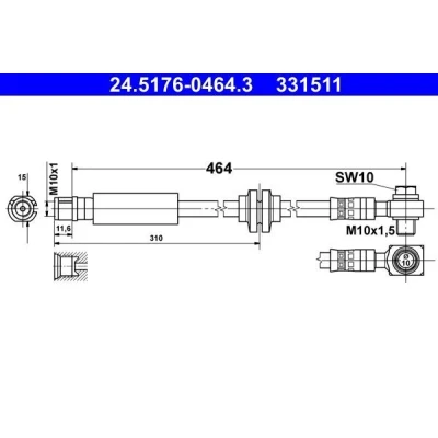 Imagen de ATE 24.5176 0464.3 Latiguillos de Freno 464 M10x1 OPEL: Insignia A Hatchback