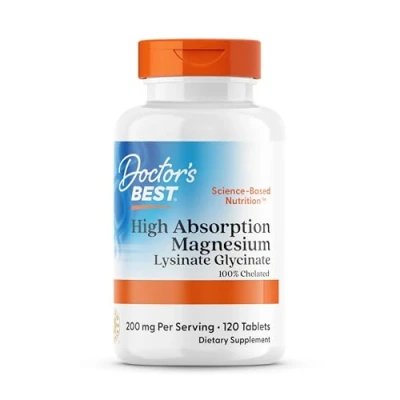 Imagen de Doctor&#039;s Best, High Absorption Magnesium, 100% Quelado con TRAACS, Glicina y Lisina, 120 Comprimidos veganos, Probado en Laboratorio, Sin Soja, Gluten, No GMO