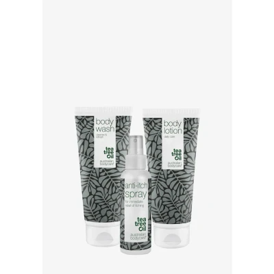 Imagen de Pack de 3 para el picor en todo cuerpo Productos calmantes pieles irritadas Cuidado la piel seca, erupciones y otras irritaciones Jabón 200 ml, Crema ml Espray 100