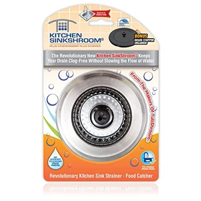 Imagen de SinkShroom Revolucionaria Canasta colador de Fregadero sin obstrucciones con tapón, Acero Inoxidable