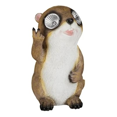 Imagen de relaxdays Marmota Decorativa, Adorno de Exterior, Ojos solares LED, 23 x 13 cm, 1 Ud., Beige