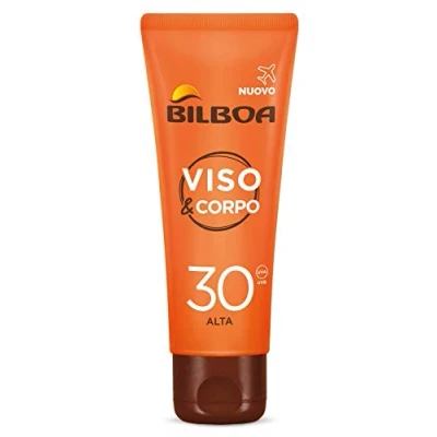 Imagen de Bilboa Crema facial y corporal con protección SPF 30, tamaño de viaje para bronceado duradero e intenso, contrarresta los signos del envejecimiento, formato 75 ml