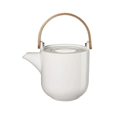 Imagen de ASA Coppa White Yuki 19371017 Tetera con mango de madera porcelana (0,6 L, 14,5 x 10,7 12 cm), color blanco