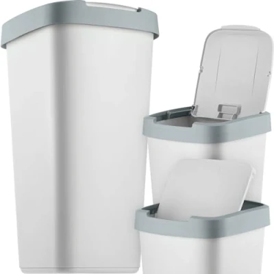 Imagen de KADAX cubo de basura 25 litros, con tapa basculante, para separación basura, cesta plástico resistente, (gris/gris oscuro)