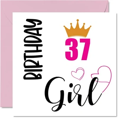 Imagen de Stuff4 Tarjeta de cumpleaños número 37 para mujeres, tarjetas feliz mujer años, hija, hermana, tía, prima, amiga, sobrina, 145 mm x mm,