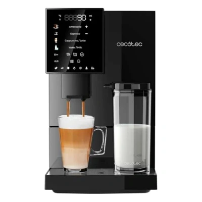 Imagen de Cecotec Cafetera Superautomática Cremmaet Compactccino Black, 19 Bares, Sistema Thermoblock, Grano recién molido con Plug&amp;Play, Depósito 150gr café molinillo, 1,1 L agua, 400ml leche