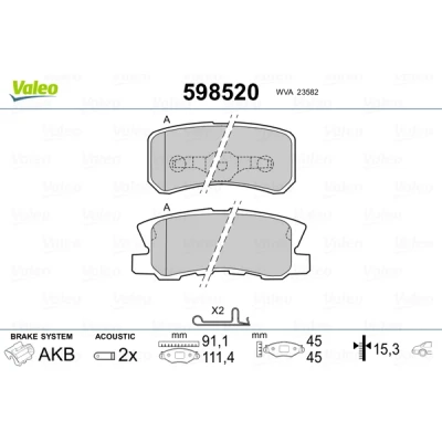 Imagen de VALEO 598520 Juego de pastillas freno Eje trasero con contacto avisador desgaste sin chapa antichirridos MITSUBISHI: PAJERO 2, 3, ASX SUV