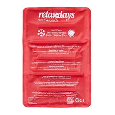 Imagen de Relaxdays Bolsa Gel, Compresa Frío Calor, 25 x 36 cm, Primeros Auxilios, Bolsita Refrigerante Reutilizable, Rojo, Poliéster