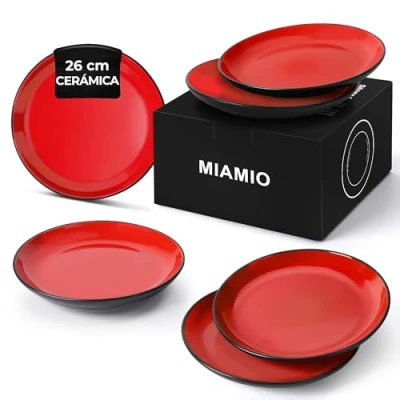 Imagen de MIAMIO Set de Plato/Plato Cena Vajilla Cerámica Gres Colección Le Papillon (Rojo, 26 cm)