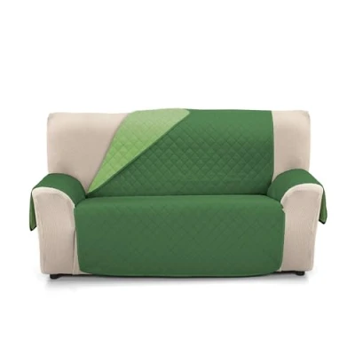 Imagen de S &amp; T Funda Sofa 3 Plazas Verde Oliva Cubre Reversible Sofá Protector Acolchado Antiácaros 100% Poliéster Fabricado en España