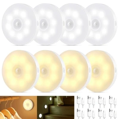 Imagen de Luz Nocturna Sensor Movimiento, con de USB Recargable, Auto/On/Off, Adsorción Magnética para Pasillo, Escaleras, Gabinete, Armarios, Dormitorio