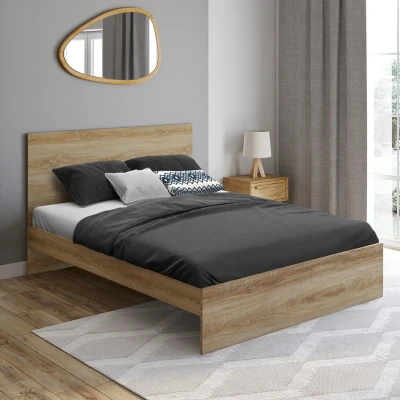 Imagen de IDMarket Cama doble Omaha con cabecera y somier de 140 x 190 cm haya