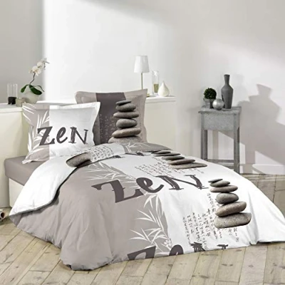 Imagen de Douceur d&#039;Intérieur 1641550 Zen Juego de cama con 2 fundas almohada (algodón, 240 x 220 cm), multicolor