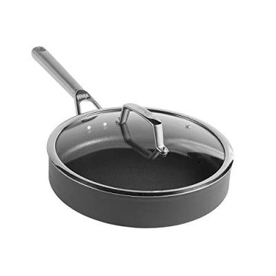 Imagen de Ninja ZEROSTICK C30126UK Batería de cocina prémium 26 cm con tapa cristal, larga duración, antiadherente, aluminio anodizado duro, compatible inducción, apto para horno hasta 260 C, gris