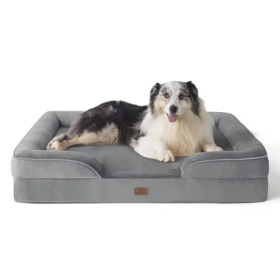 Imagen de Bedsure Sofá Perro Ortopédica Extra Grande Cama Viscoelastica y Lavable, Colchon con Funda Desenfundable Forro Impermeable, Gris, XL