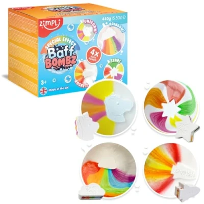 Imagen de 4 x paquete de bombas baño efecto especial grande, mágicas, estrella, cohete, arco iris y luna, juego regalo cumpleaños para niños, apto veganos libre crueldad