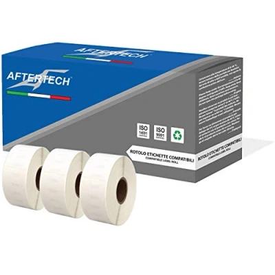 Imagen de Aftertech 3 rollos de etiquetas adhesivas compatibles 11355 19 x 51 mm (500 etiquetas/rollo = 1500 totales) para Dymo LabelWriter Seiko SLP etiquetadoras impresoras S0722550 3x11355