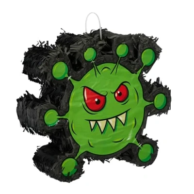 Imagen de Relaxdays Pinata Piñata, Diseño Virus Divertido, para Colgar, Fiestas de Cumpleaños Niñas, Rellenable, Negro/Verde, Cartón, 31 x 35 10 cm