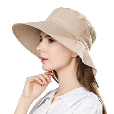 Imagen de Comhats Sombrero de verano para mujer, UPF 50, con ala ancha que protege hasta el cuello y correa barbilla Beige 1005_Caqui M