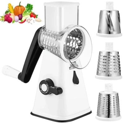 Imagen de Rallador de Queso, multifuncional, Verduras con 3 Cuchillas Tambor, Cocina Corte más Rápido y Fácil, Cortadora Ideal para Pepino, Zanahoria, Nueces