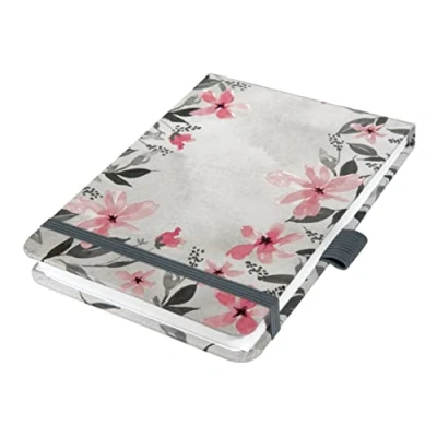 Imagen de SIGEL JN398 Jolie Bloc de notas, Loose Florals Grey, cuadriculado con puntos (impresión Dot), 11 x 15,8 cm, tapa dura, 158 páginas, gris, rosa