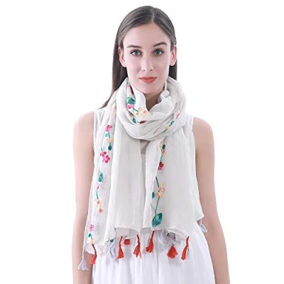 Imagen de Lina &amp; Lily Bufanda Bordado de Mujer con Flores (Blanco)