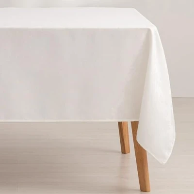 Imagen de GAMUSI Mantel Antimanchas Mesa Rectangular Floral Jacquard Impermeable 140x180 cm, Tacto Tela, Color Blanco Dama