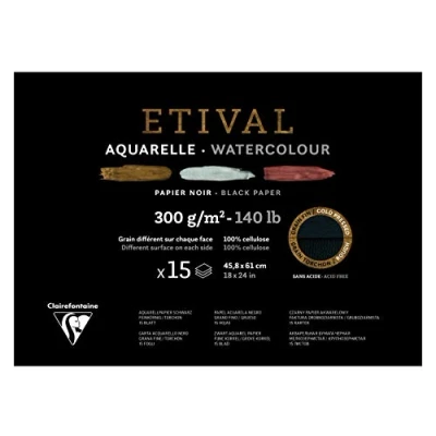 Imagen de Clairefontaine 975323C Un bloque encolado 1 lado de papel dibujo Etival 15 hojas, 46 x 61 cm, 300 g doble grano (doble fino y reverso torchon), negro