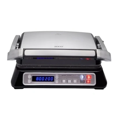 Imagen de SOGO Sandwichera Eléctrica Grill Digital Plancha de cocina, Placas Antiadherentes 31x24 cm, Apertura 180º, 2000W (SS 7141)