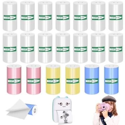 Imagen de Papeles de Impresora Térmica,Mini Pegatina Imprimible Autoadhesiva,Papel Impresión Recarga Papel TéRmico Para CáMara Infantil Y Autoadhesiva (57 X 25 mm)