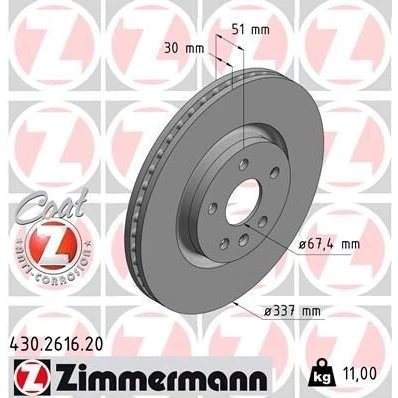 Imagen de ZIMMERMANN COAT Z 430.2616.20 Disco de freno 337 30 6/5 5 120 ventilación interna revestido altamente carbonizado OPEL: Insignia A Berlina