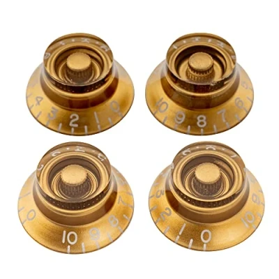 Imagen de Musiclily Pro Zurdas Imperial Pulgadas Tamaño Botones de Potenciómetros Forma Sombrero Perillas para USA Guitarra Eléctrica Les Paul Style, Oro (Juego 4)