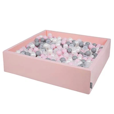 Imagen de KiddyMoon Piscina De Bolas 120X30cm/200 El Cuadrado Grande para Ninos,Hecha En La UE, Rosa:Perla/Gris/Transparente/Rosa Claro