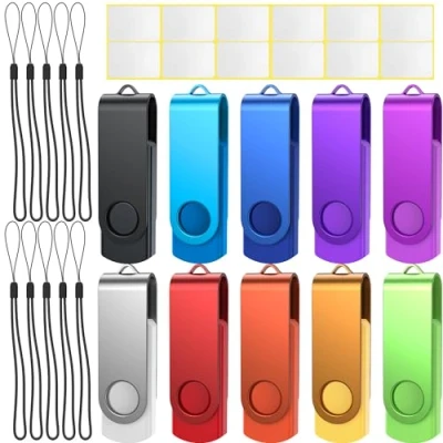 Imagen de Memoria USB 32GB Pendrives 10 Piezas,Giratoria Flash 2.0 Multicolores Pen Drive Uflatek Portátil Pendrive Almacenamiento de Datos con Llavero Acollador