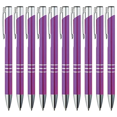 Imagen de GIMEI® Boligrafos de metal 50 unidades Set premium boligrafos, para escribir fácil y suavemente Boligrafo morado tinta azul negra