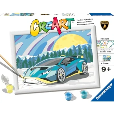 Imagen de Ravensburger CreArt Serie D: Lamborghini, Kit para Pintar por Números, Contiene una Tabla Preimpresa, un Pincel, Colores y Accesorios, Juego Creativo Niños Niñas 7+ Años