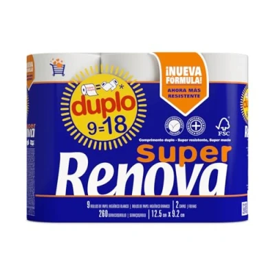 Imagen de Renova Papel Higiénico Super Duplo 9 rollos Dobles (equivalentes a 18 estándar)