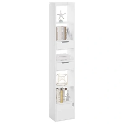 Imagen de WOLTU Libreria Alta, Estanteria Alta de 6 Compartimentos, 2 Cajones y 1 Armario con Puerta, Estante Almacenaje para Exposicion, Piso Salon Oficina, Blanco, SK042ws