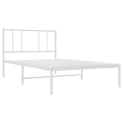 Imagen de vidaXL Estructura de Cama con Cabecero, Somier Listones, Base Armazón Cama, Mueble para Hogar Dormitorio, Metal Blanco 100x190 cm