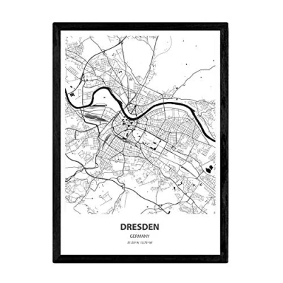 Imagen de Nacnic Poster con Mapa de Dresden Alemania. Láminas Ciudades Alemania Mares y ríos en Color Negro. Tamaño A3