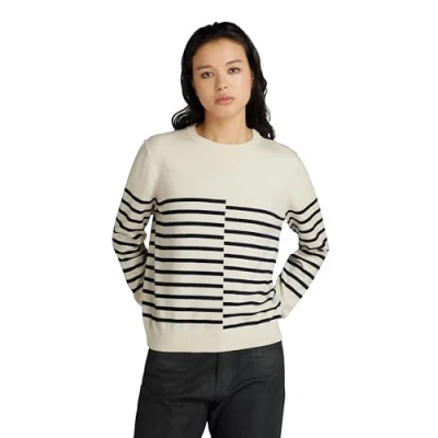 Imagen de G STAR RAW Puente de Rayas rotas Sudadera, Beige Antique White D24489 d563 g286, XS para Mujer