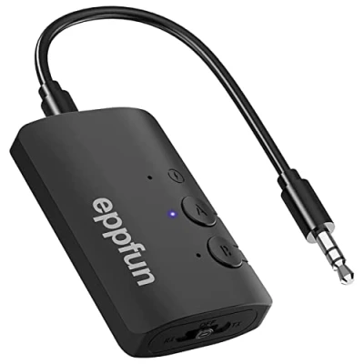 Imagen de eppfun AK3040C Transmisor Receptor Bluetooth 5,2 para TV/PC/Coche/Avión con 3.5mm Jack Aux, aptX Adaptive/aptX HD/aptX LL Conexión Dual Audio Adaptador