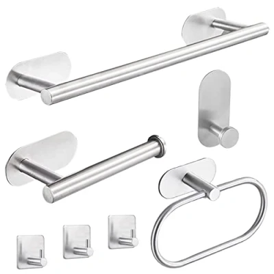 Imagen de Laimew Juego de Accesorios Baño, Toalleros Baño sin Taladro 7 Piezas, aro para Acero Inoxidable Plata