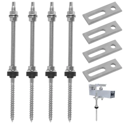 Imagen de Tornillos de Stock con Junta, 4 Unidades M10 x 250 mm Acero Inoxidable 304, Tuerca Dentada Bloqueo Altura Ajustable Chapa Adaptadora Junta Goma EPDM para Montaje Solar