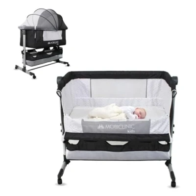 Imagen de Mobiclinic® Kids, Cuna 3 en 1, Night, Colecho, Balancín, con inclinación Ajustable, Altura Ajustable Niveles, hasta 20 kg, Ruedas 360º, Mosquitera, Cesta de Almacenamiento