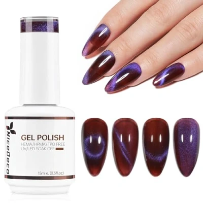 Imagen de Nicedeco Esmalte Ojo Gato Semipermanente, Sin HEMA Gel de con Cambio Color Magnético Meta Cosmico Uñas para UV LED Nail Art Manicure Salon DIY Vegano N304